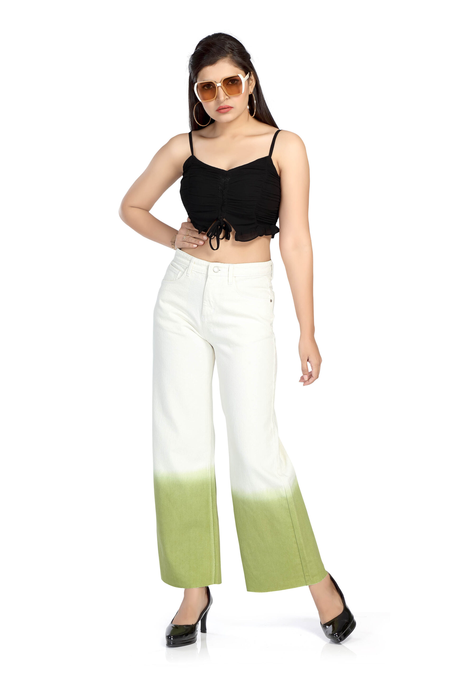 Green high rise wide leg jeans – Estella Jeans